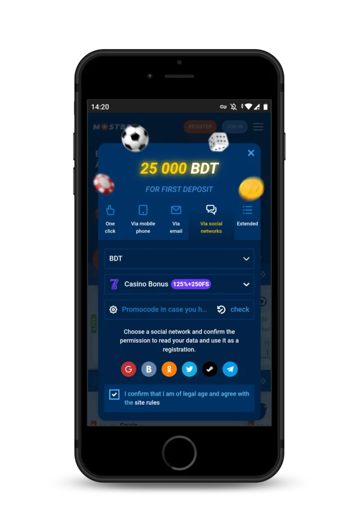 Registration by social networks Mostbet
