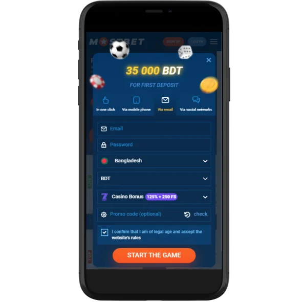 Sign-Up via Email Mostbet